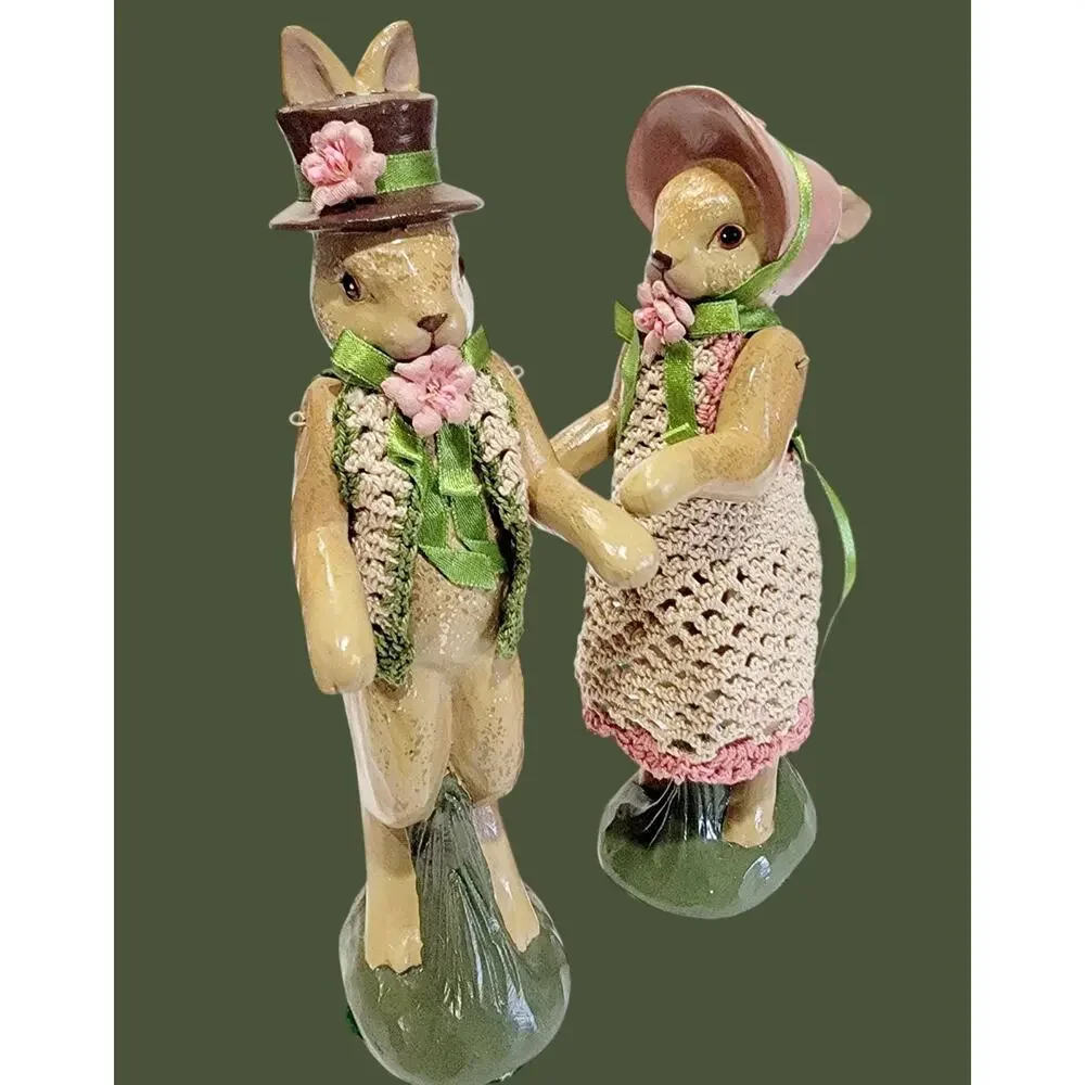 Katherines Collection Wayne Kleski Pair Mr and Mrs Bunny Rabbit Figurines Rare